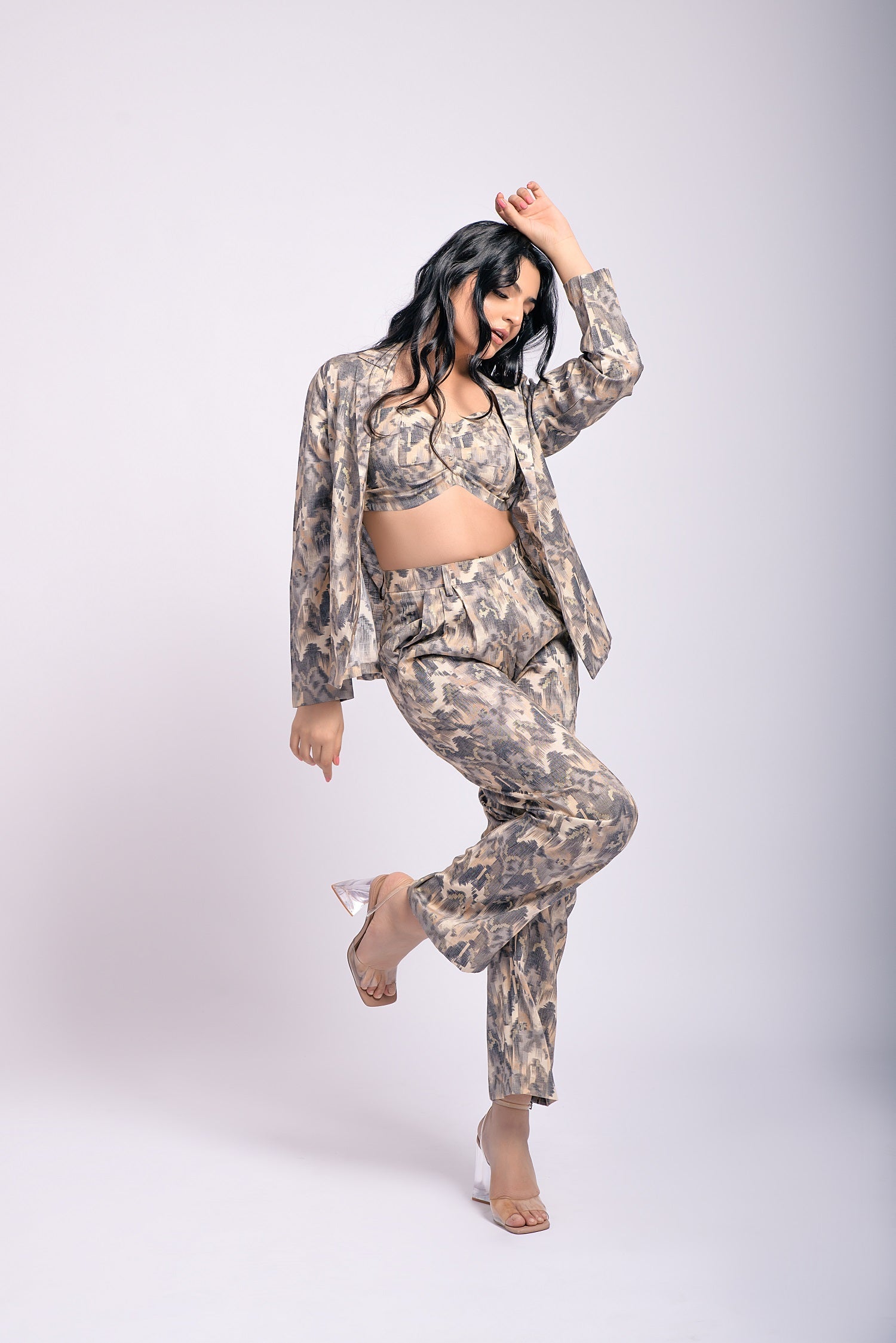 Grey Printed 3 Piece Co-ord