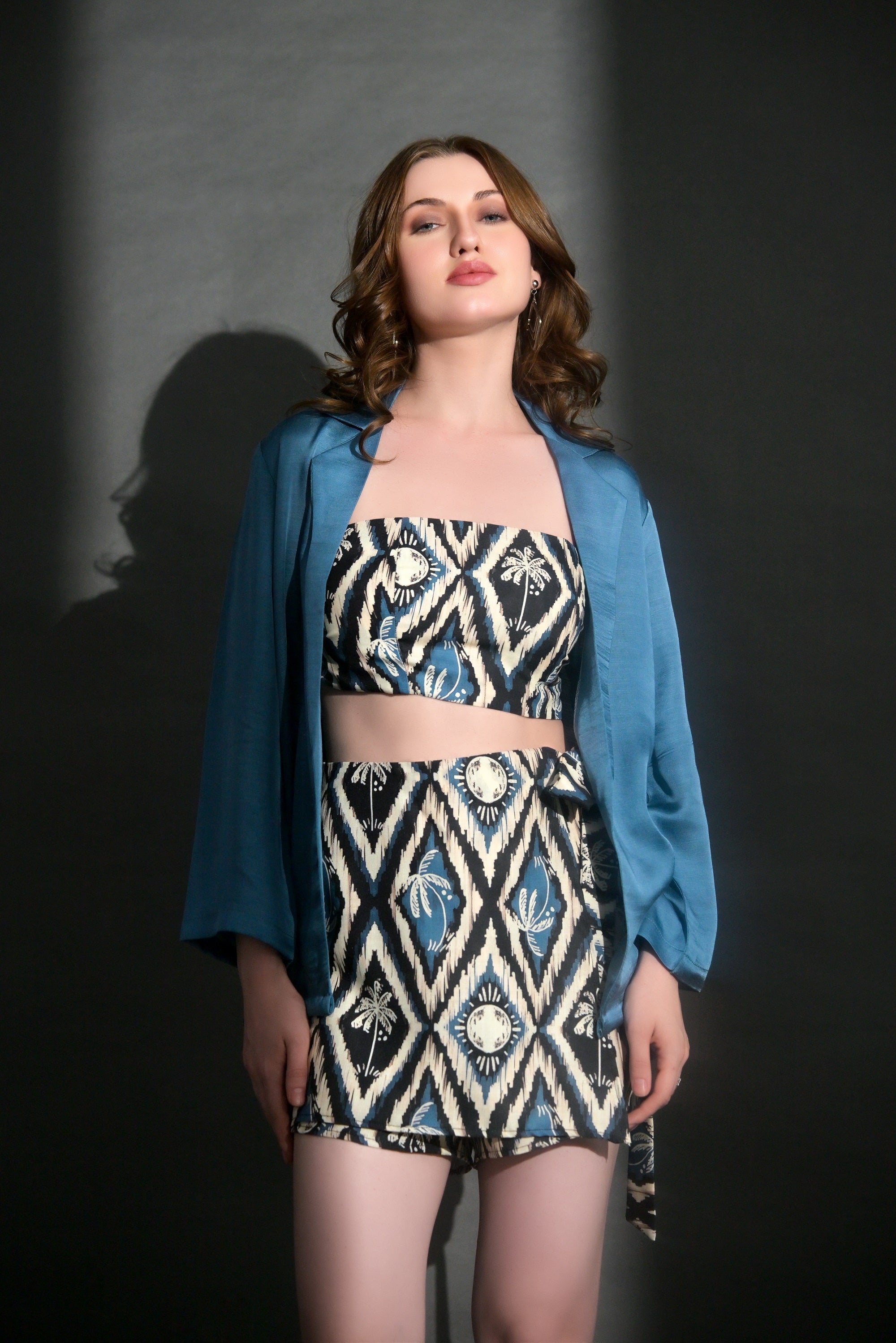 Gorgeous 3 Piece Tropical Print Co-ord Set With Shirt (Combo)