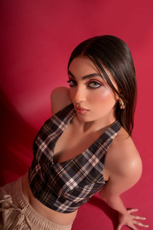 Checks Waistcoat With Beige Trouser (Combo)