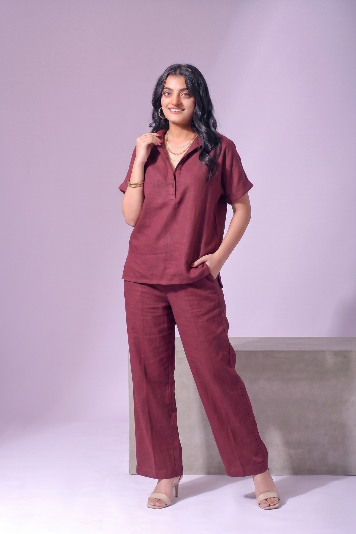Wine Linen Co-Ords