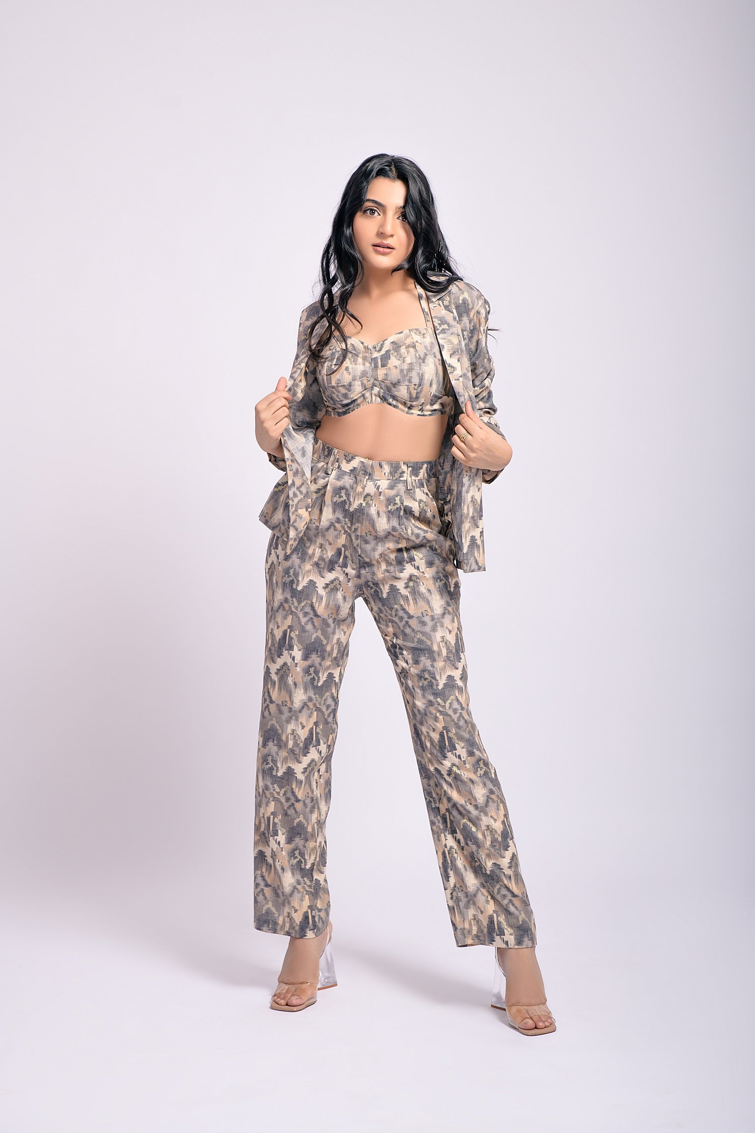 Grey Printed 3 Piece Co-ord