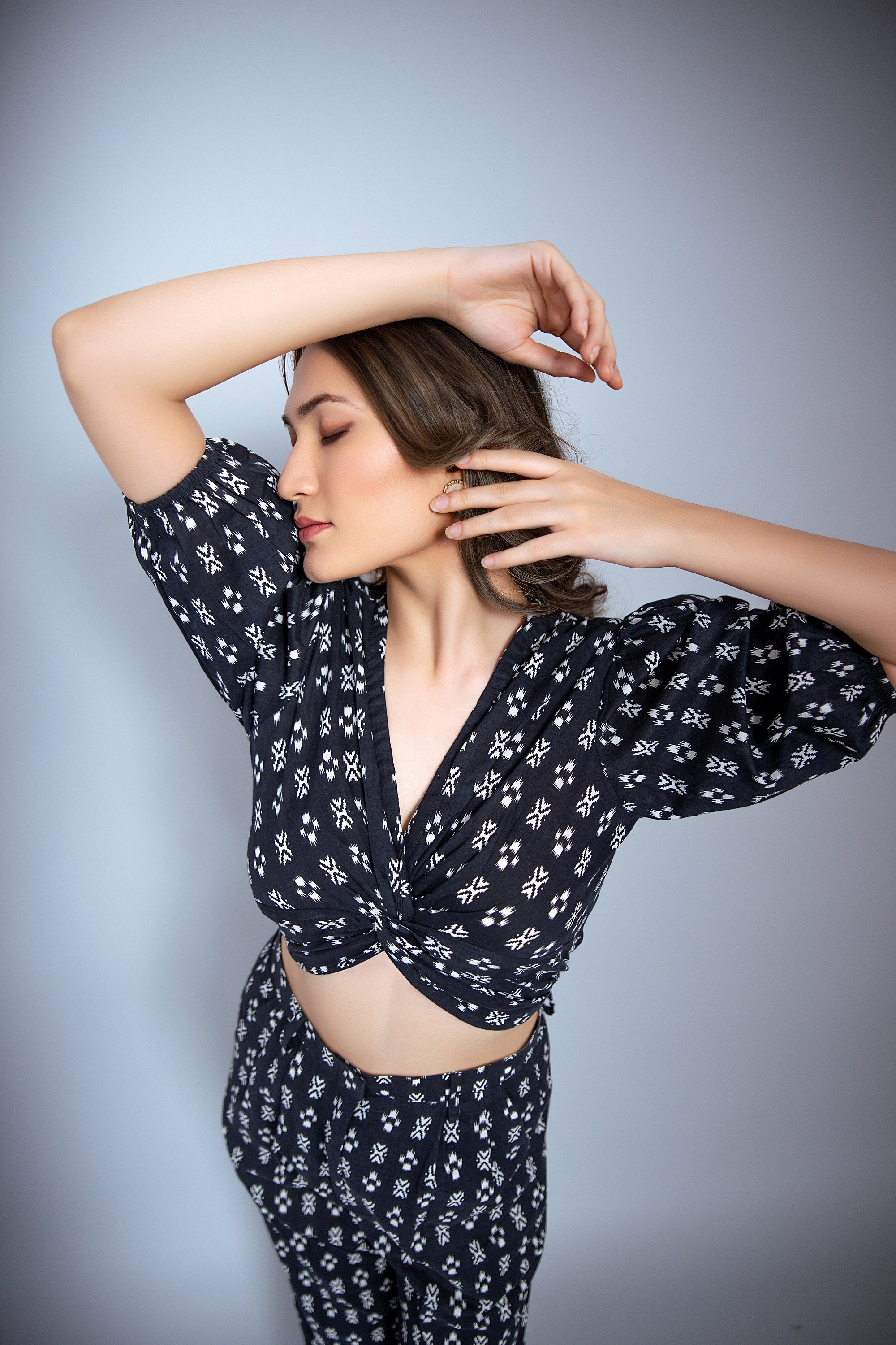 Black Ikat Print Co Ord Set (Combo)