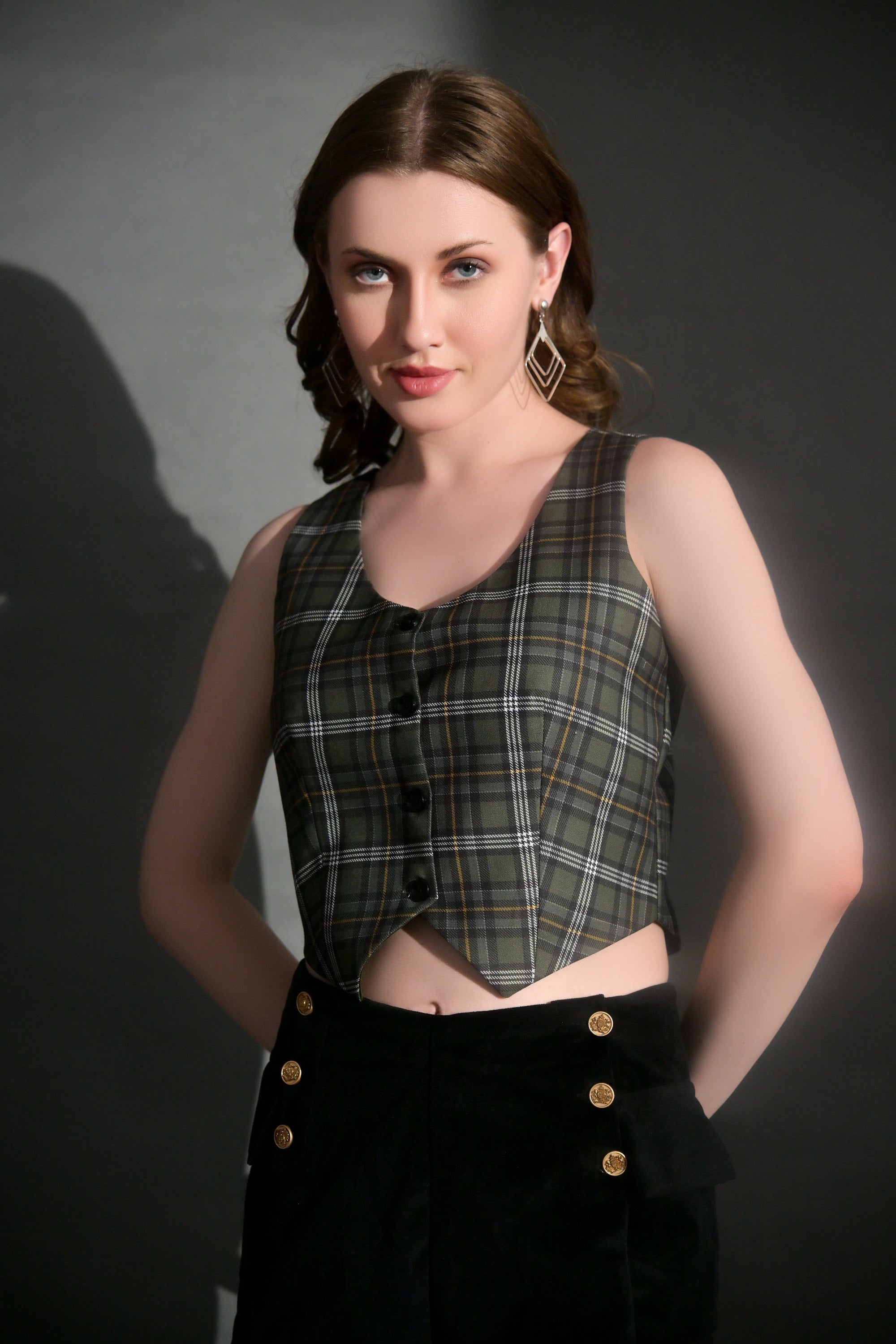 Cotton Short Co-ord set with Checks Waist coat (Combo)