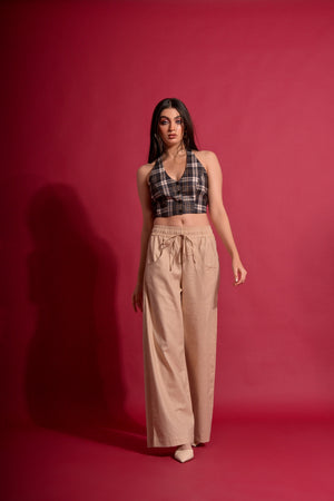 Checks Waistcoat With Beige Trouser (Combo)