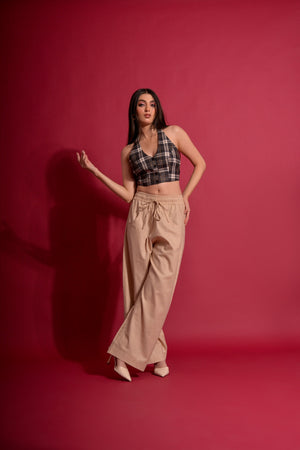 Checks Waistcoat With Beige Trouser (Combo)